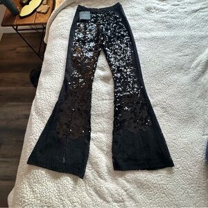 Cynthia Rowley Black Sequin and lace Flare Pants